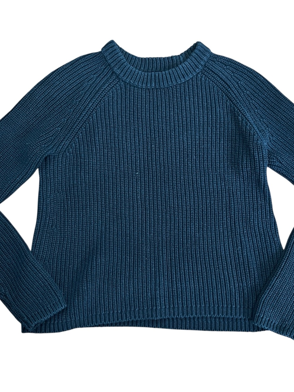 Quince Fisherman Knit Sweater Small Navy Organic Cotton Ribbed Crewneck Coastal - Picture 3 of 10